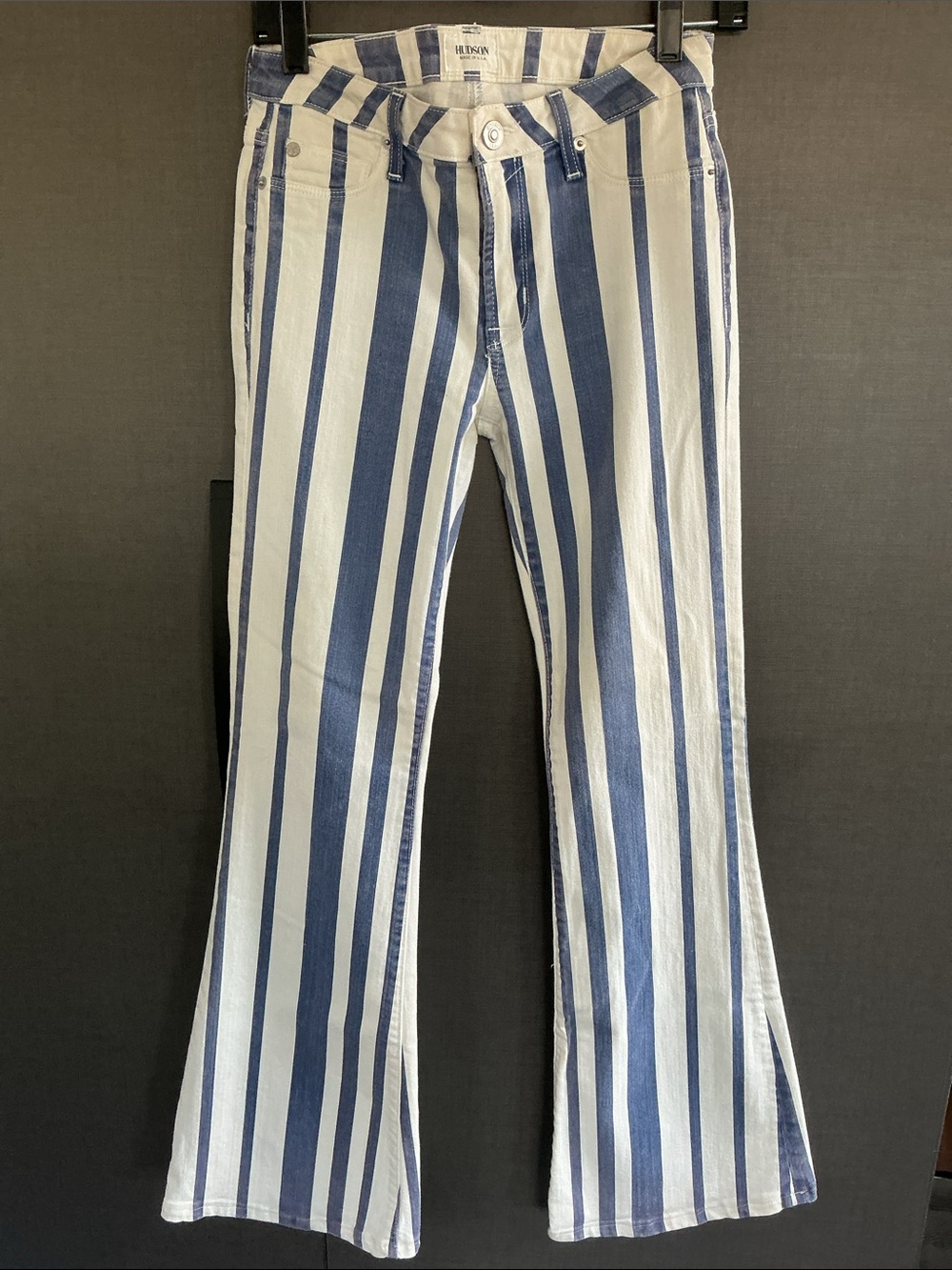 Hudson Blue and White Vertical Stripe Flare Jeans